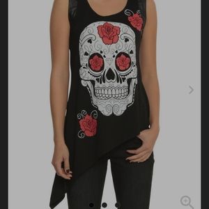 Rose Sugar Skull Asymmetrical Girls Tank Top